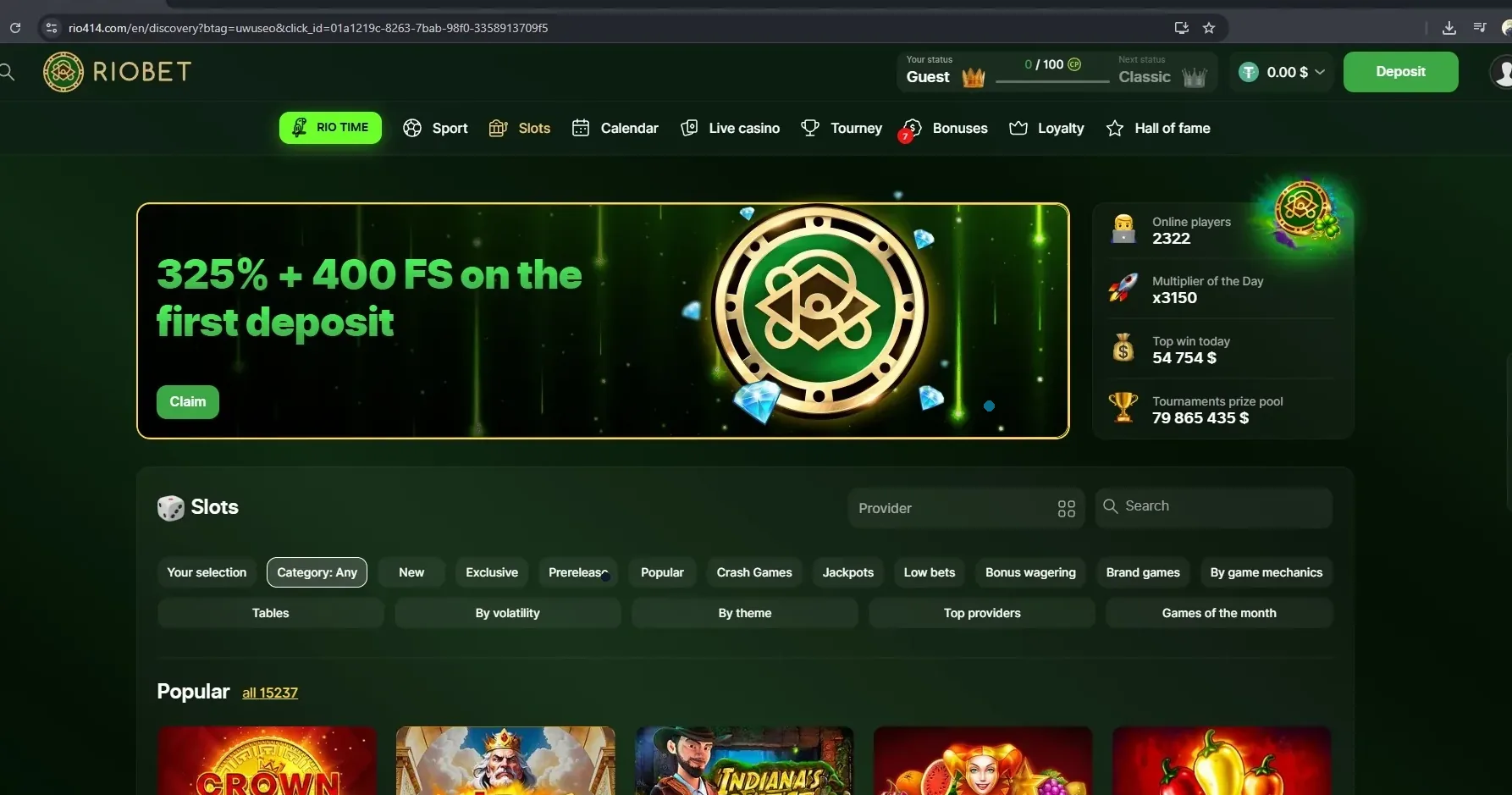 Главная Riobet: приветственный пакет и популярные игры